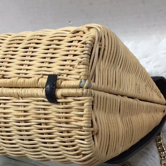 Ted Baker tan and black woven straw rattan crossbody Elava bag NWT